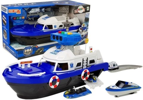 Łódź Transportowa Policyjna z Autkami, z dźwiękiem i światłami LEAN Toys Łódź Transportowa Policyjna z Autkami, z dźwiękiem i światłami LEAN Toys