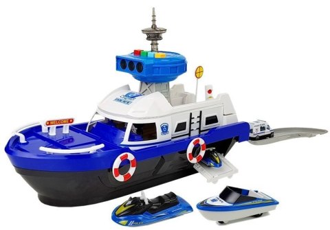 Łódź Transportowa Policyjna z Autkami, z dźwiękiem i światłami LEAN Toys Łódź Transportowa Policyjna z Autkami, z dźwiękiem i światłami LEAN Toys