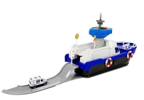 Łódź Transportowa Policyjna z Autkami, z dźwiękiem i światłami LEAN Toys Łódź Transportowa Policyjna z Autkami, z dźwiękiem i światłami LEAN Toys