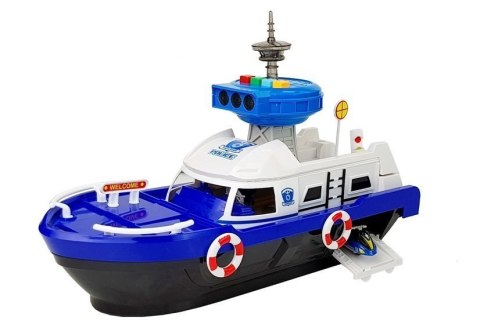 Łódź Transportowa Policyjna z Autkami, z dźwiękiem i światłami LEAN Toys Łódź Transportowa Policyjna z Autkami, z dźwiękiem i światłami LEAN Toys