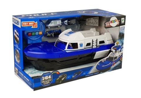 Łódź Transportowa Policyjna z Autkami, z dźwiękiem i światłami LEAN Toys Łódź Transportowa Policyjna z Autkami, z dźwiękiem i światłami LEAN Toys