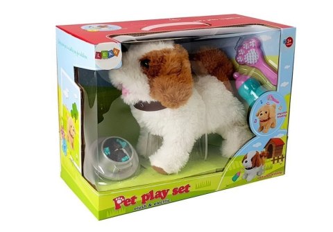 Pluszowy Pies na Baterie Biały w Łaty Rusza Ogonem Dźwięk LEAN Toys Pluszowy Pies na Baterie Biały w Łaty Rusza Ogonem Dźwięk LEAN Toys
