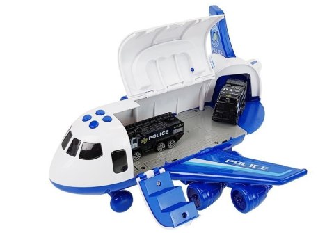Samolot Rozkładany Policyjny z Autkami 1:64 ze światłami i dźwiękiem LEAN Toys Samolot Rozkładany Policyjny z Autkami 1:64 ze światłami i dźwiękiem LEAN Toys