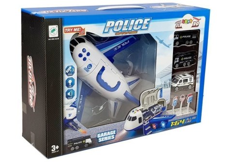 Samolot Rozkładany Policyjny z Autkami 1:64 ze światłami i dźwiękiem LEAN Toys Samolot Rozkładany Policyjny z Autkami 1:64 ze światłami i dźwiękiem LEAN Toys
