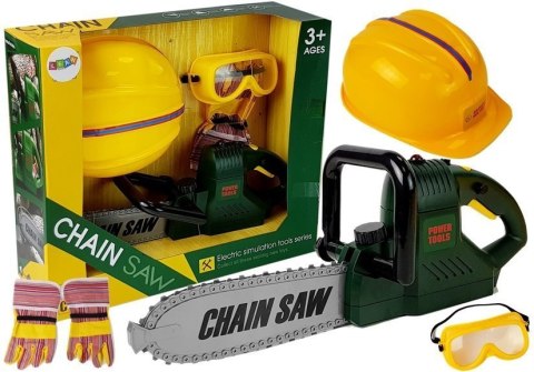 Zestaw Narzędzi Piła Zielona Na Baterie Kask Rękawice i Okulary ochronne LEAN Toys Zestaw Narzędzi Piła Zielona Na Baterie Kask Rękawice i Okulary ochronne LEAN Toys