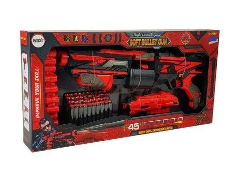 Duży Pistolet Karabin Na Piankowe Naboje 40 Sztuk Czerwono- Czarny Celownik LEAN Toys Duży Pistolet Karabin Na Piankowe Naboje 40 Sztuk Czerwono- Czarny Celownik LEAN Toys