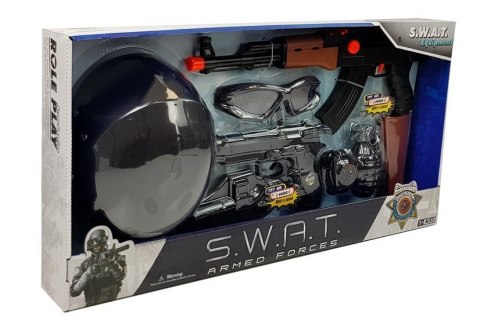 Zestaw Policjanta Dla Dzieci S.W.A.T Pistolety Kask Czarny LEAN Toys Zestaw Policjanta Dla Dzieci S.W.A.T Pistolety Kask Czarny LEAN Toys