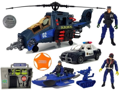 Zestaw Policyjny Helikopter Auto Policja Łódź Dźwięk Broń LEAN Toys Zestaw Policyjny Helikopter Auto Policja Łódź Dźwięk Broń LEAN Toys