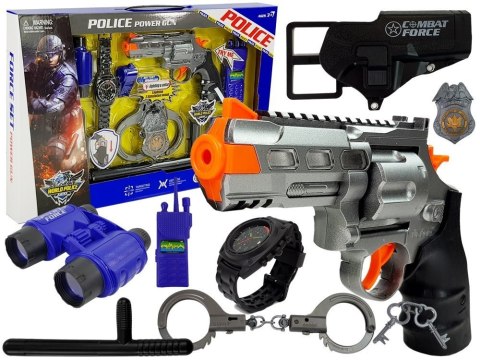 Zestaw Policyjny Pistolet Kajdanki Lornetka Gwizdek Zegarek Odznaka LEAN Toys Zestaw Policyjny Pistolet Kajdanki Lornetka Gwizdek Zegarek Odznaka LEAN Toys