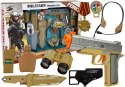 Zestaw Wojskowy z Akcesoriami Pistolet Nóż Lornetka Słuchawki Gwizdek Krótkofalówka Jasnozielony LEAN Toys
