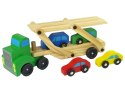Drewniana Zielona Laweta Ciężarówka z Samochodzikami Klocki LEAN Toys