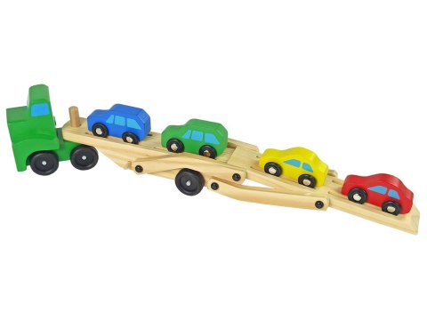 Drewniana Zielona Laweta Ciężarówka z Samochodzikami Klocki LEAN Toys Drewniana Zielona Laweta Ciężarówka z Samochodzikami Klocki LEAN Toys