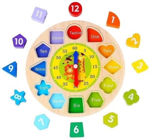 Drewniany Edukacyjny Zegar Sorter Nauka Cyfry Kształty Kolory LEAN Toys Drewniany Edukacyjny Zegar Sorter Nauka Cyfry Kształty Kolory LEAN Toys