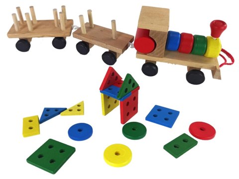 Drewniany Pociąg Lokomotywa 2 Wagony Odpinane LEAN Toys Drewniany Pociąg Lokomotywa 2 Wagony Odpinane LEAN Toys
