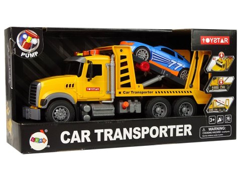 Samochód Transportowy Laweta Pomoc Rampa Żółty Dźwięki Światła LEAN Toys Samochód Transportowy Laweta Pomoc Rampa Żółty Dźwięki Światła LEAN Toys