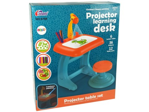 Stolik Tablica Do Rysowania Krzesełko Projektor Pomarańczowy Pisaki Obrazki LEAN Toys Stolik Tablica Do Rysowania Krzesełko Projektor Pomarańczowy Pisaki Obrazki LEAN Toys