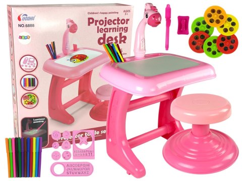 Stolik Tablica Do Rysowania Krzesełko Projektor Różowy Pisaki Obrazki LEAN Toys Stolik Tablica Do Rysowania Krzesełko Projektor Różowy Pisaki Obrazki LEAN Toys