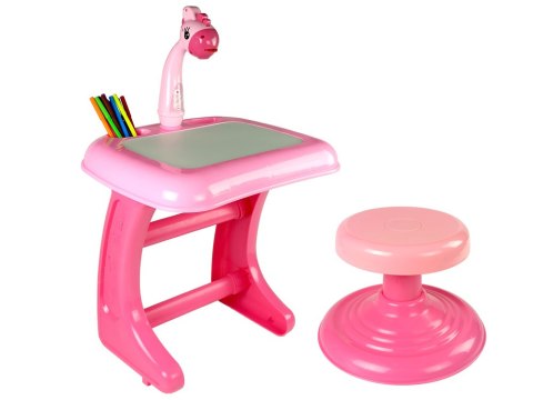Stolik Tablica Do Rysowania Krzesełko Projektor Różowy Pisaki Obrazki LEAN Toys Stolik Tablica Do Rysowania Krzesełko Projektor Różowy Pisaki Obrazki LEAN Toys
