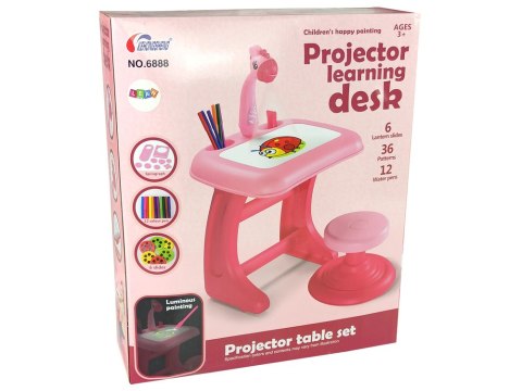 Stolik Tablica Do Rysowania Krzesełko Projektor Różowy Pisaki Obrazki LEAN Toys Stolik Tablica Do Rysowania Krzesełko Projektor Różowy Pisaki Obrazki LEAN Toys