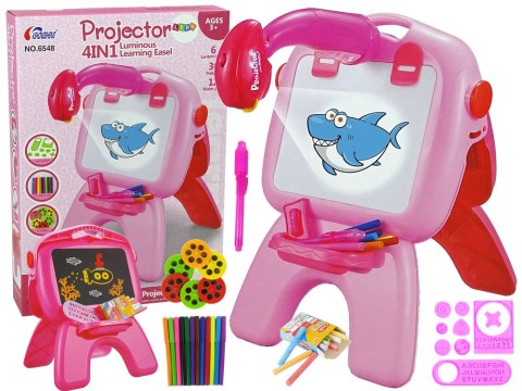 Tablica Dwustronna Kredowa Pisaki Stojąca Projektor Obrazki Różowa LEAN Toys Tablica Dwustronna Kredowa Pisaki Stojąca Projektor Obrazki Różowa LEAN Toys
