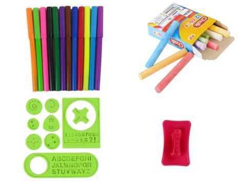 Tablica Dwustronna Magnetyczna Kredowa Niebiesko Czerwona Szablony LEAN Toys Tablica Dwustronna Magnetyczna Kredowa Niebiesko Czerwona Szablony LEAN Toys