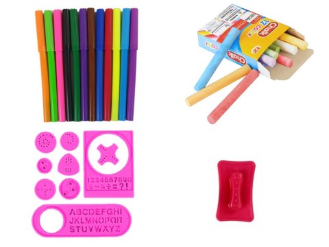 Tablica Dwustronna Magnetyczna Kredowa Różowa Szablony LEAN Toys Tablica Dwustronna Magnetyczna Kredowa Różowa Szablony LEAN Toys