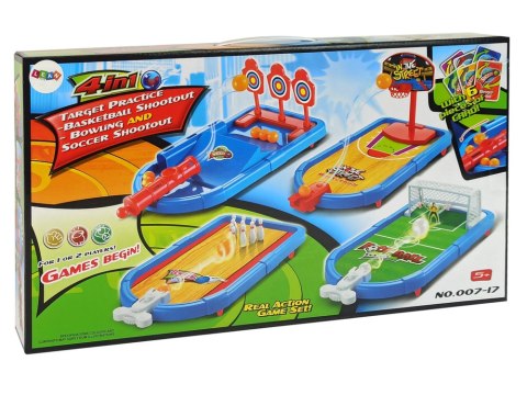 Zestaw Gier Zręcznościowych 4w1 Koszykówka Piłka Nożna Tarcza Kręgle Wyrzutnia LEAN Toys Zestaw Gier Zręcznościowych 4w1 Koszykówka Piłka Nożna Tarcza Kręgle Wyrzutnia LEAN Toys