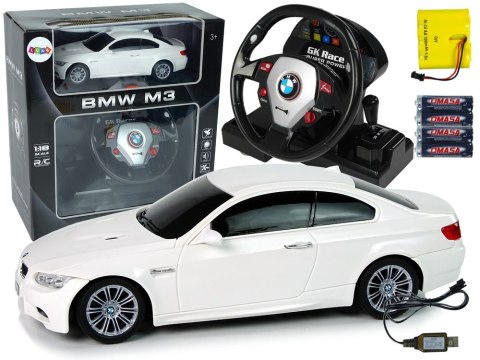 Auto Zdalnie Sterowane BMW M3 Białe Pilot Kierownica 1:18 Dźwięk Światła LEAN Toys Auto Zdalnie Sterowane BMW M3 Białe Pilot Kierownica 1:18 Dźwięk Światła LEAN Toys