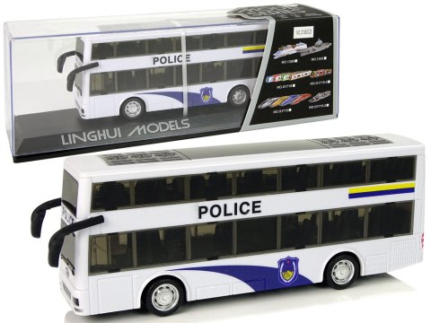 Autobus Policyjny Dwupiętrowy Biały z Naciągiem Dźwięk LEAN Toys Autobus Policyjny Dwupiętrowy Biały z Naciągiem Dźwięk LEAN Toys