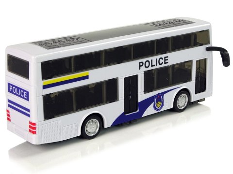 Autobus Policyjny Dwupiętrowy Biały z Naciągiem Dźwięk LEAN Toys Autobus Policyjny Dwupiętrowy Biały z Naciągiem Dźwięk LEAN Toys