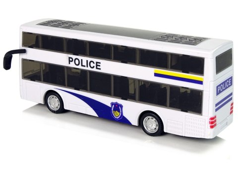 Autobus Policyjny Dwupiętrowy Biały z Naciągiem Dźwięk LEAN Toys Autobus Policyjny Dwupiętrowy Biały z Naciągiem Dźwięk LEAN Toys