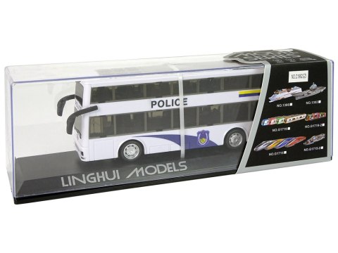 Autobus Policyjny Dwupiętrowy Biały z Naciągiem Dźwięk LEAN Toys Autobus Policyjny Dwupiętrowy Biały z Naciągiem Dźwięk LEAN Toys