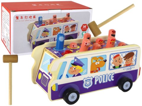 Drewniana Gra Zręcznościowa Zbijak Autobus Policyjny LEAN Toys Drewniana Gra Zręcznościowa Zbijak Autobus Policyjny LEAN Toys
