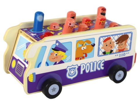 Drewniana Gra Zręcznościowa Zbijak Autobus Policyjny LEAN Toys Drewniana Gra Zręcznościowa Zbijak Autobus Policyjny LEAN Toys