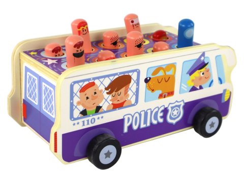 Drewniana Gra Zręcznościowa Zbijak Autobus Policyjny LEAN Toys Drewniana Gra Zręcznościowa Zbijak Autobus Policyjny LEAN Toys
