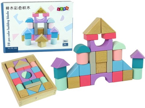 Drewniane Klocki Pastelowe Kolory 28 Elementów Zamek Budowle LEAN Toys Drewniane Klocki Pastelowe Kolory 28 Elementów Zamek Budowle LEAN Toys