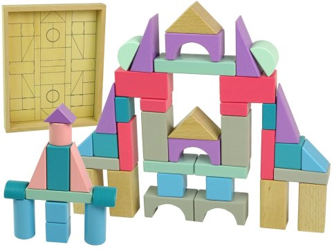 Drewniane Klocki Pastelowe Kolory 55 Elementów Zamek Budowle LEAN Toys Drewniane Klocki Pastelowe Kolory 55 Elementów Zamek Budowle LEAN Toys