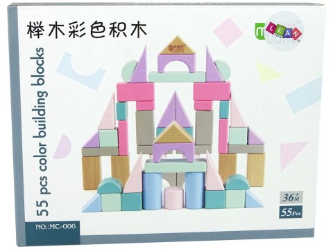 Drewniane Klocki Pastelowe Kolory 55 Elementów Zamek Budowle LEAN Toys Drewniane Klocki Pastelowe Kolory 55 Elementów Zamek Budowle LEAN Toys