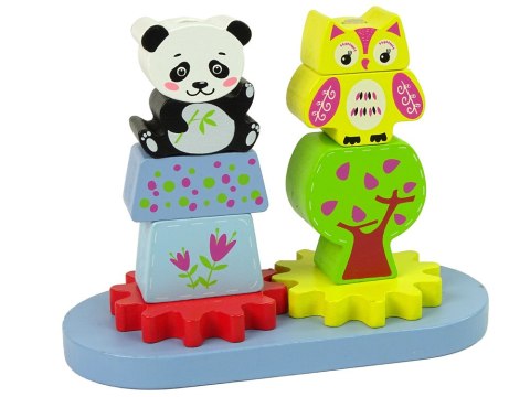 Drewniane Zwierzątka Sorter Sowa Panda Koła Zębate LEAN Toys Drewniane Zwierzątka Sorter Sowa Panda Koła Zębate LEAN Toys