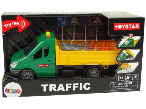 Pojazd Auto Drogowe Wywrotka Napęd Frykcyjny Akcesoria Drogowe Dźwięk LEAN Toys Pojazd Auto Drogowe Wywrotka Napęd Frykcyjny Akcesoria Drogowe Dźwięk LEAN Toys