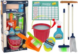 Zestaw do Sprzątania Cleaning Set 11 Elementów AGD Mop Miotła Wiadro LEAN Toys