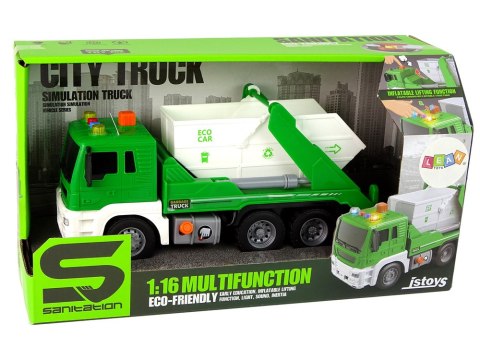 Ciężarówka Śmieciarka Segregowanie Zielona Napęd Frykcyjny 1:16 LEAN Toys Ciężarówka Śmieciarka Segregowanie Zielona Napęd Frykcyjny 1:16 LEAN Toys