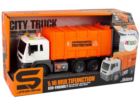 Śmieciarka Napęd Frykcyjnym Efekty Dźwiękowe Pomarańczowa 1:16 Segregowanie LEAN Toys Śmieciarka Napęd Frykcyjnym Efekty Dźwiękowe Pomarańczowa 1:16 Segregowanie LEAN Toys