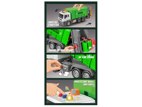 Śmieciarka Napęd Frykcyjnym Efekty Dźwiękowe Zielona 1:16 Segregowanie LEAN Toys Śmieciarka Napęd Frykcyjnym Efekty Dźwiękowe Zielona 1:16 Segregowanie LEAN Toys