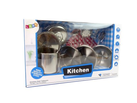 Zestaw Garnków Sztućce Stal Nierdzewna Akcesoria Kuchnia Dla Dzieci LEAN Toys Zestaw Garnków Sztućce Stal Nierdzewna Akcesoria Kuchnia Dla Dzieci LEAN Toys