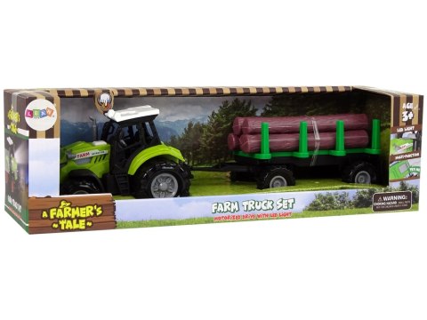 Zielony Traktor Przyczepa Bale Drewna Farma Dźwięk LEAN Toys Zielony Traktor Przyczepa Bale Drewna Farma Dźwięk LEAN Toys