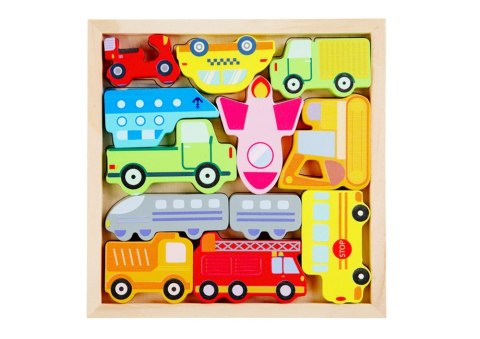 Drewniane Puzzle Środki Transportu Do Dopasowania Autobus Taxi LEAN Toys Drewniane Puzzle Środki Transportu Do Dopasowania Autobus Taxi LEAN Toys