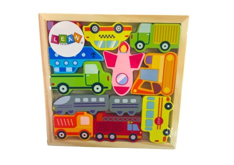 Drewniane Puzzle Środki Transportu Do Dopasowania Autobus Taxi LEAN Toys Drewniane Puzzle Środki Transportu Do Dopasowania Autobus Taxi LEAN Toys