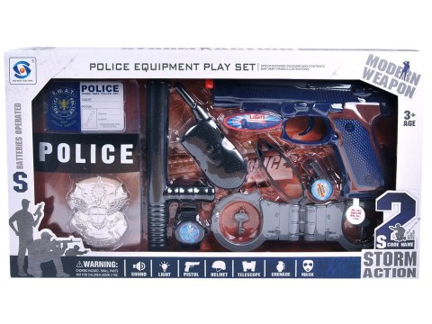 Duży Zestaw Policyjny Pistolet z Dźwiękiem Kajdanki Odznaka LEAN Toys Duży Zestaw Policyjny Pistolet z Dźwiękiem Kajdanki Odznaka LEAN Toys