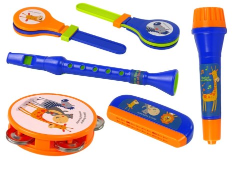 Instrumenty Muzyczne Zestaw Bęben Tamburyn Flet Kołatka Harmonijka Zwierzęta LEAN Toys Instrumenty Muzyczne Zestaw Bęben Tamburyn Flet Kołatka Harmonijka Zwierzęta LEAN Toys